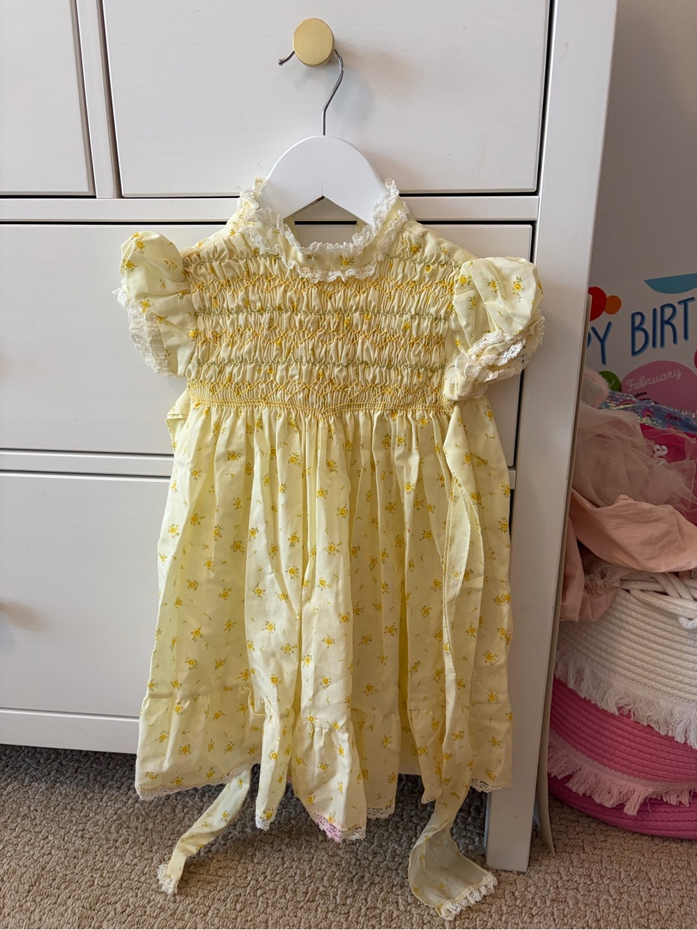 Vintage Smocked Floral Dress Girls Size 3 Yellow